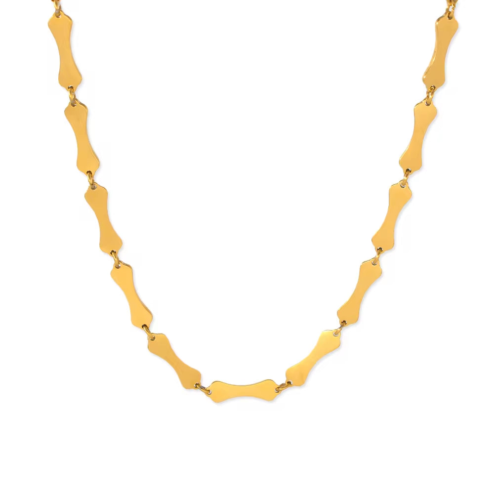 Classic New Gold Plated Stainless Steel Bone Shape Chain Necklace for Women'S Simple Style Hip Hop Jewelry My Store