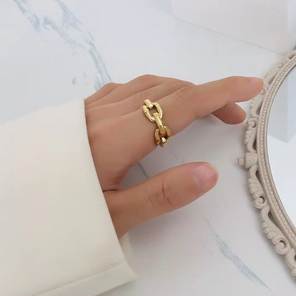 Selling 18K Gold Plated Stainless Steel Thick Curb Cuban Chain Rings for Lady and Men My Store