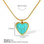 JEWELRY XL95 New Emerald 18K Gold Stainless Steel Heart Shaped Turquoise Pendant Necklace My Store