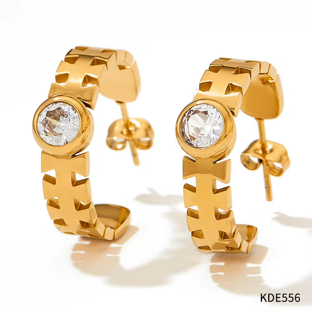 Wholesale Tarnish Free Jewelry 18K Gold Plated Stainless Steel Hook Earrings Colorful Cz Crystal Hoop Earrings for Women My Store