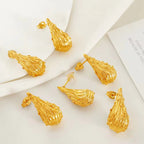 JEWELRY EH234 French Fashion Hollowed Out Water Drops Pleated Texture Stud Earrings Colour Retention Earrings My Store