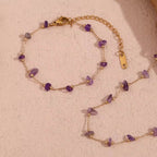 Purple Crystal Choker Gemstone Beaded Gold Plated Necklace Stainless Steel Jewelry Valentines Day Gift 2024 My Store