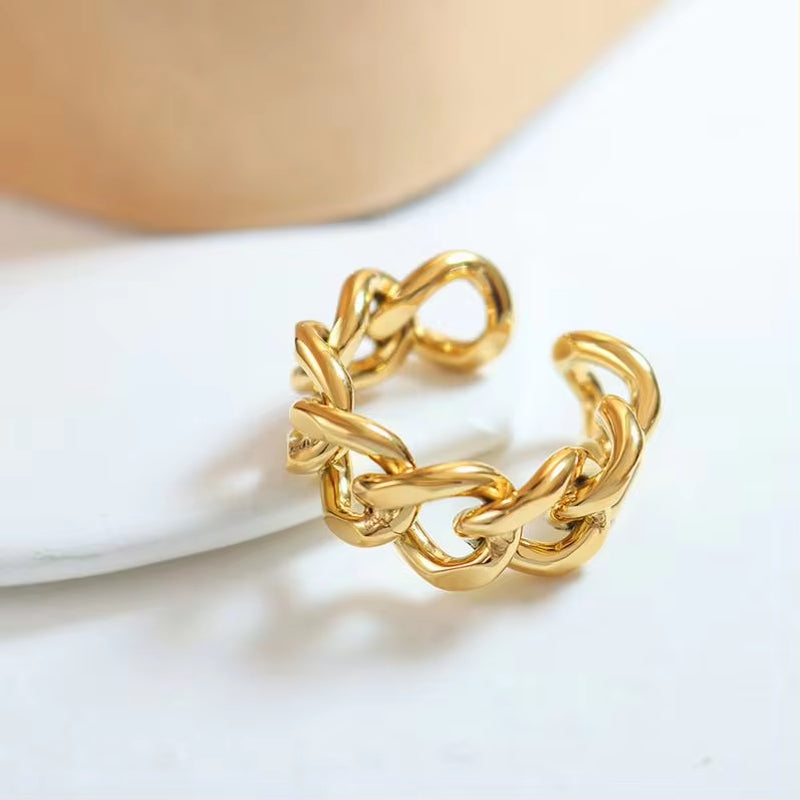 Fashion Metal Chain Twist Open Ring 18K Gold Plated Titanium Steel Non Tarnish Stainless Steel Jewelry Women My Store