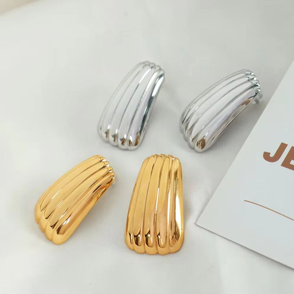 JEWELRY EH233 Geometric Trapezoidal Stripe Stainless Steel Earrings Vintage Minimalist Gold Plated 18K Earrings My Store