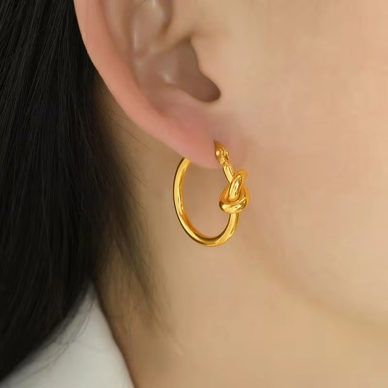 JEWELRY EH173 Knotted Circle Earrings Circle Earrings Stainless Steel 18K Gold Plated Earrings for Women My Store