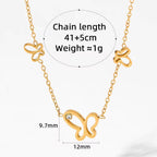 Ins Gold Plated Stainless Steel Three Butterfly Shape Hollow Zircon Necklace Bracelet Thin Chain Gift Bracelet My Store