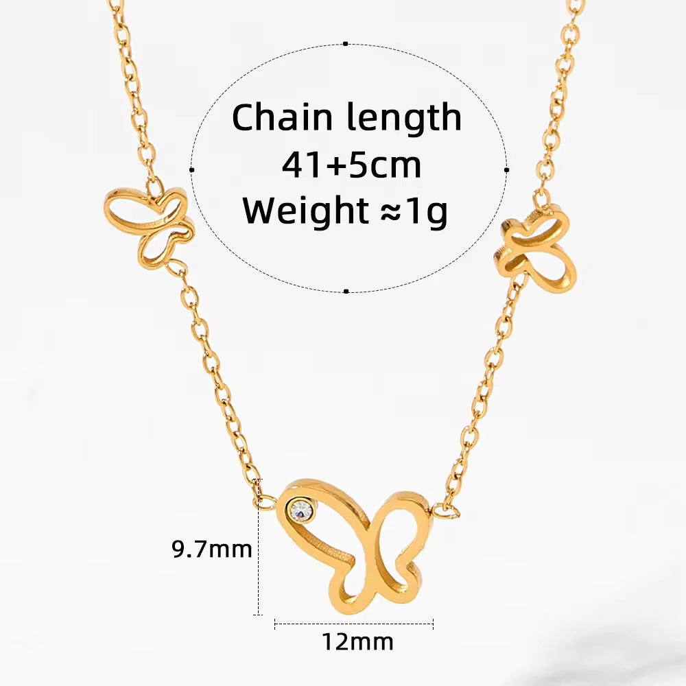 Ins Gold Plated Stainless Steel Three Butterfly Shape Hollow Zircon Necklace Bracelet Thin Chain Gift Bracelet My Store