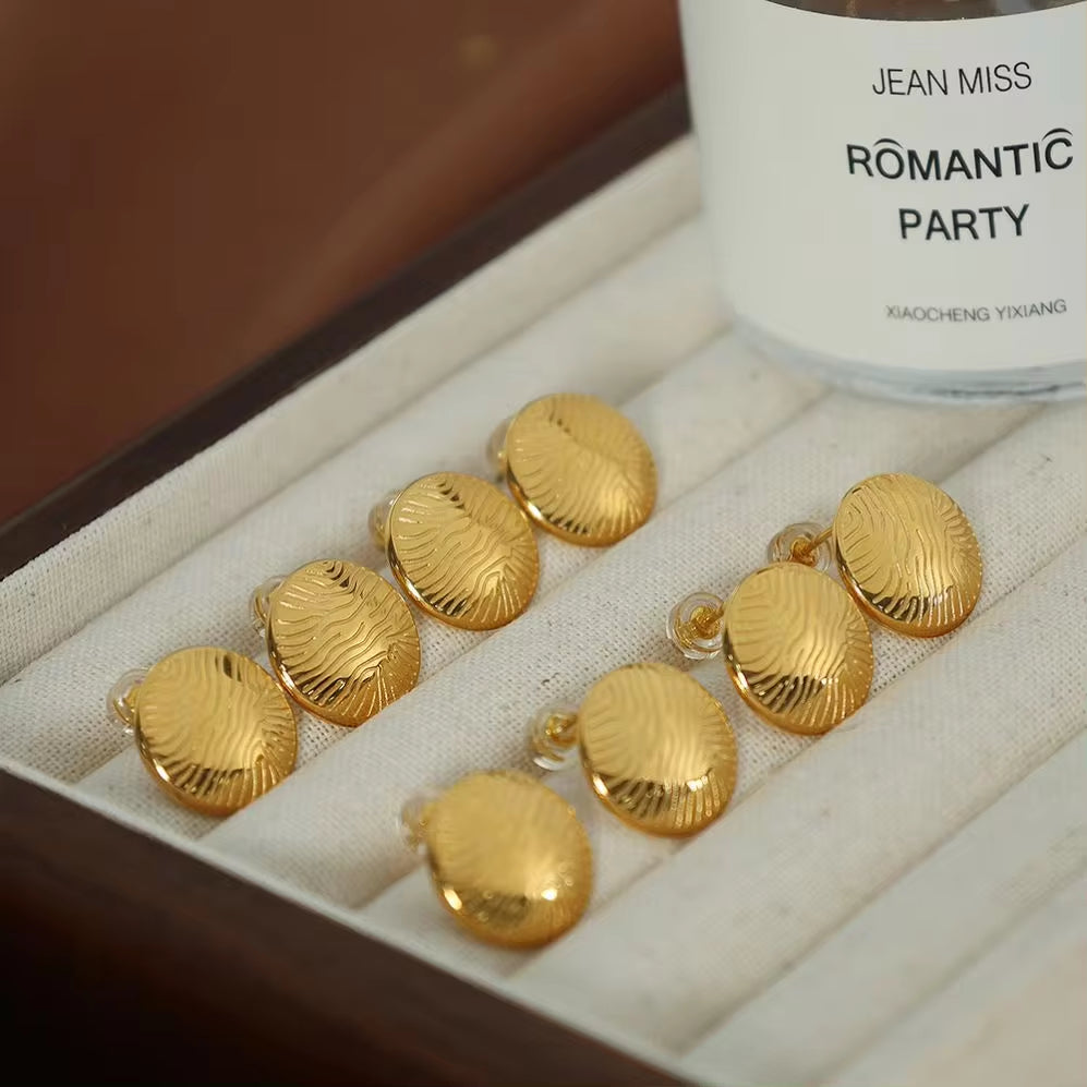 JEWELRY EH22 Hot Selling Product Ripple Metal Button Earrings Vintage Fashion Geometric round Earrings My Store