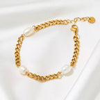 Vintage Pearl Charm Cuban Link Chain Bracelet 18K Gold Plated Stainless Steel Chain Bracelet My Store