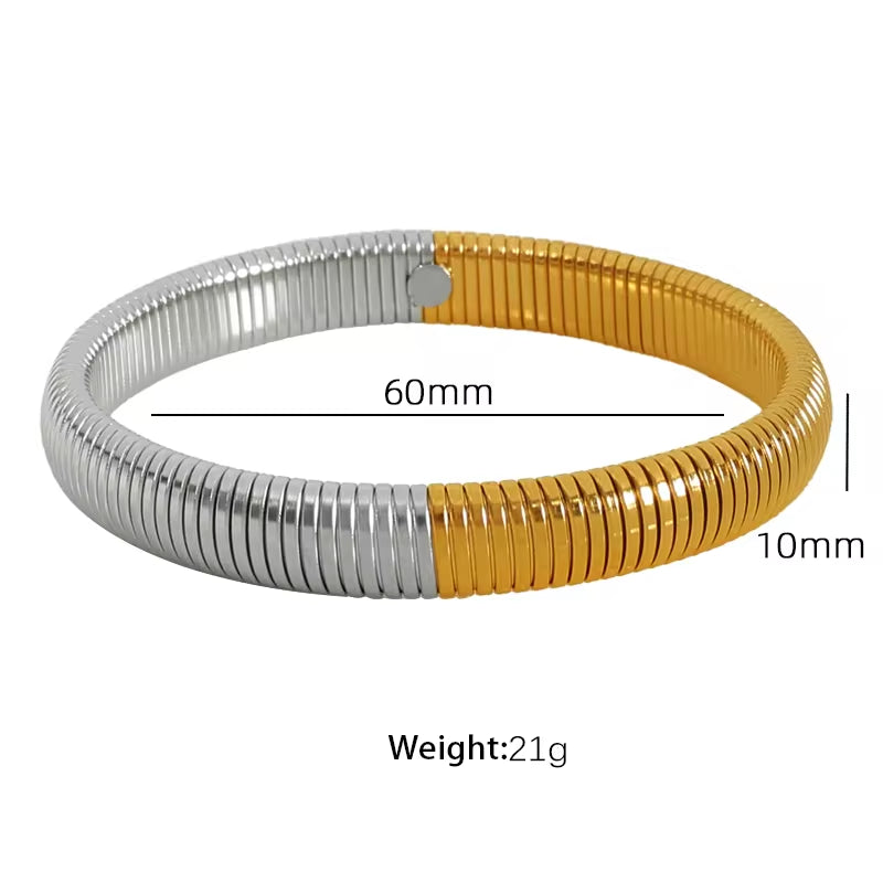 JEWELRY Fashion Stainless Steel Wide Face Bracelet Trendy Color Blocking Bracelet Stretchy Snake Bone for Women My Store