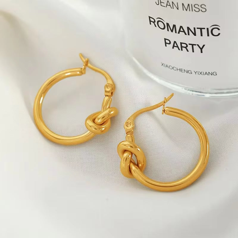 JEWELRY EH173 Knotted Circle Earrings Circle Earrings Stainless Steel 18K Gold Plated Earrings for Women My Store