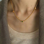 JEWELRY XL32 Scandinavian New Simple Gemstone Set French Vintage Collarbone Stainless Steel Necklace My Store