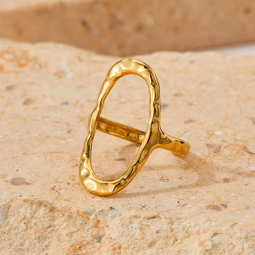 Punk Simple Oval round Rings Chic 18K Gold Plated Adjustable Opening Cuff Geometric Stainless Steel Ring for Women Men Unisex My Store
