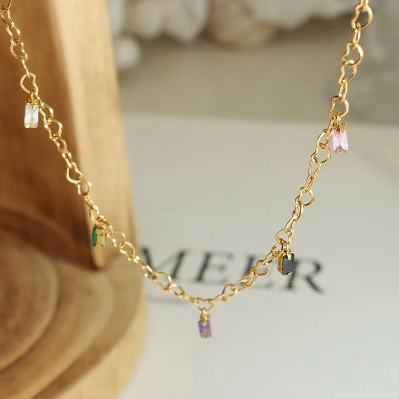 Fashion Gold Plating Titanium Steel Link Chain Zircon Stainless Steel CZ Square Bracelet for Ladies My Store