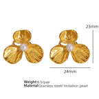 JEWELRY EH139 China Wholesale New Pearl Stainless Steel Earrings Petal Earrings Gold-Plated 18K for Women My Store
