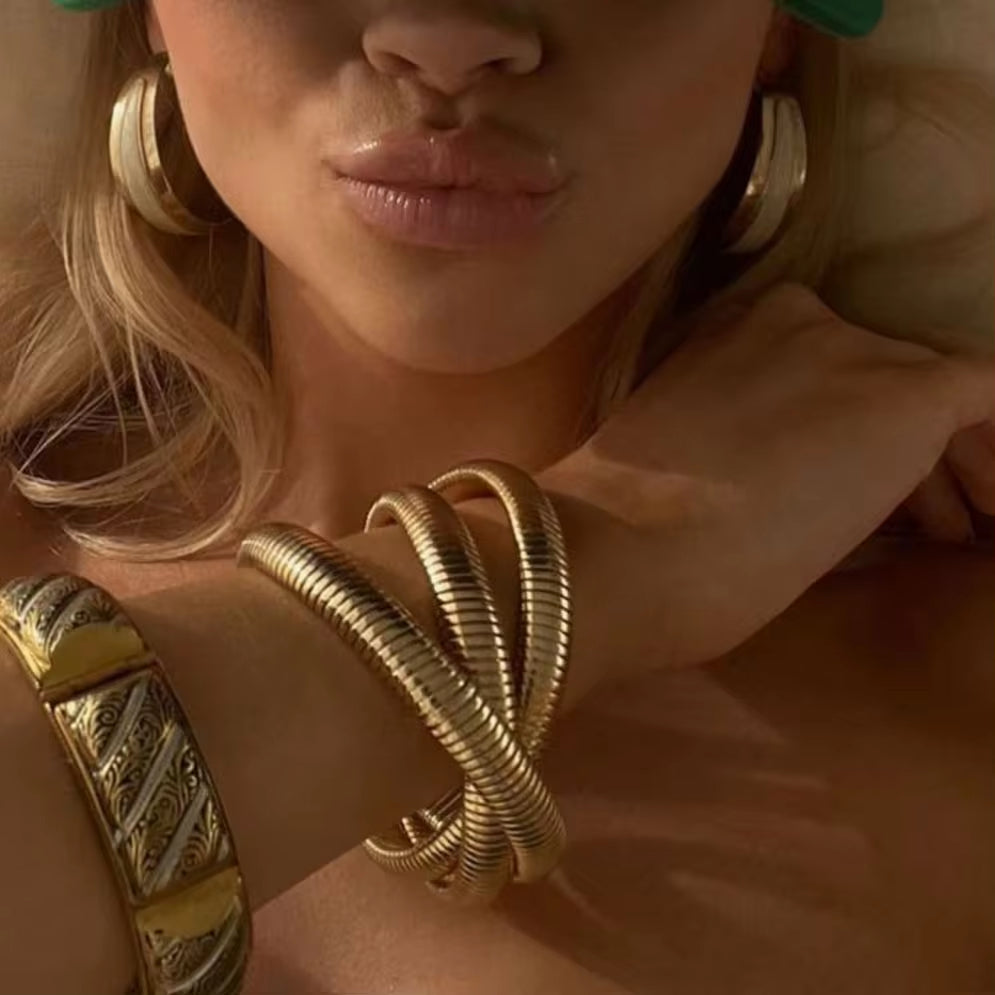 Chunky Statement Elastic Snake Chain Bangles Bracelet Exaggerated Streetwear Non Tarnish Stainless Steel Bangle Jewelry My Store