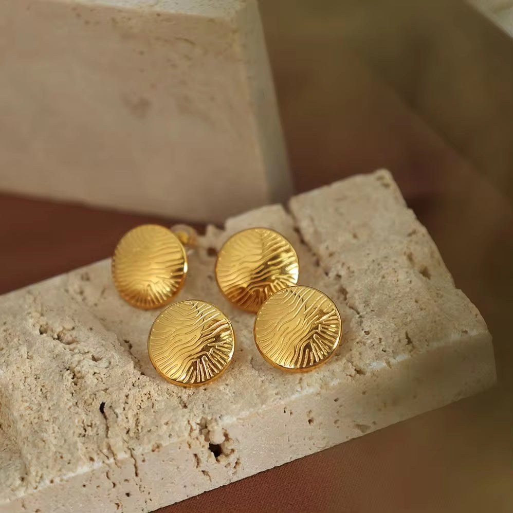 JEWELRY EH22 Hot Selling Product Ripple Metal Button Earrings Vintage Fashion Geometric round Earrings My Store