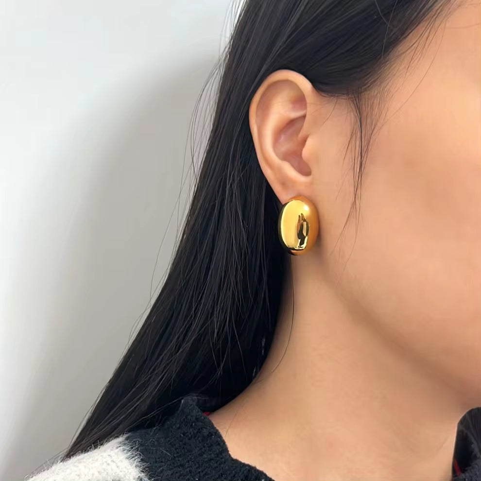 Hot Sales Hollow Oval Stainless Steel Stud Earrings Elegant Women'S Polished Gold Silver Color Ear Jewelry Low MOQ My Store