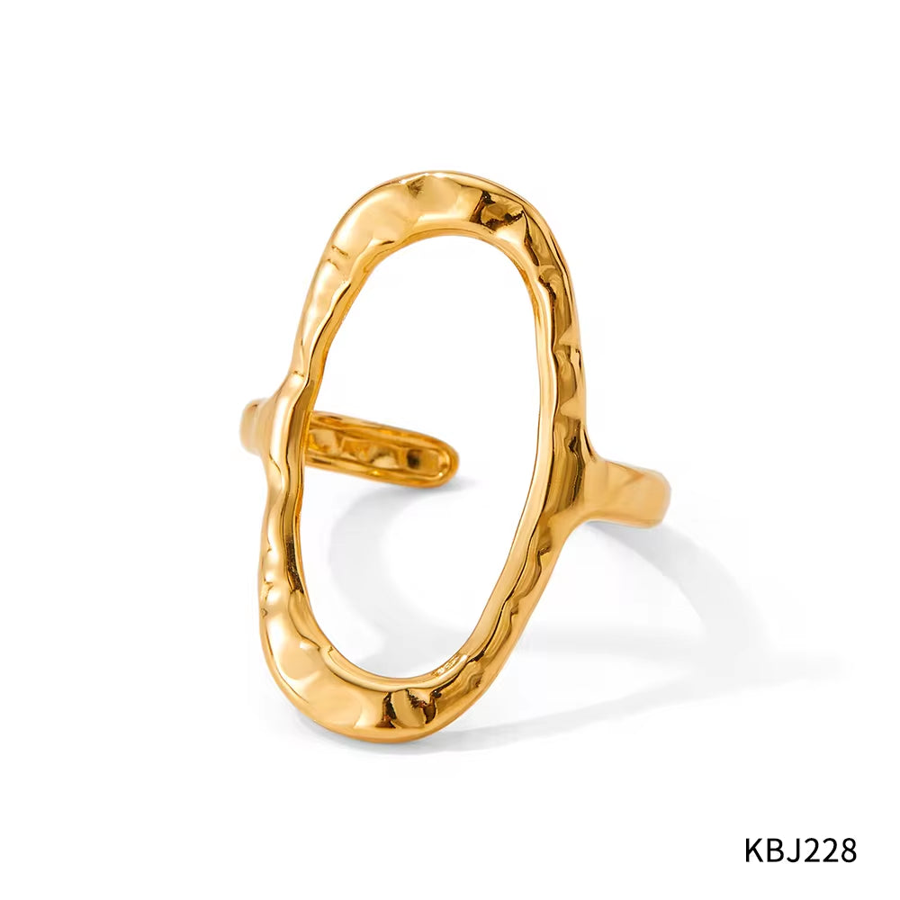 Punk Simple Oval round Rings Chic 18K Gold Plated Adjustable Opening Cuff Geometric Stainless Steel Ring for Women Men Unisex My Store