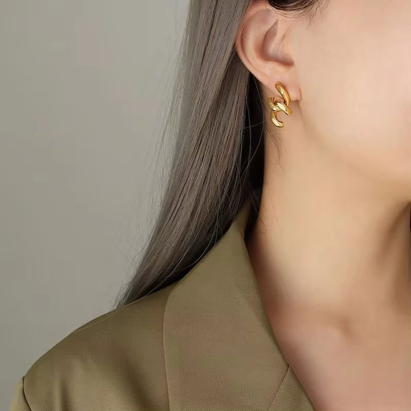 Luxury Sparkle 18K Gold PVD Plated Shiny Party Micro Pave Stainless Steel Chain Earring Non Tarnish & Waterproof Women My Store