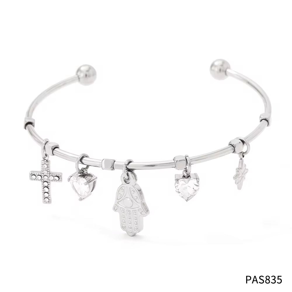 Tarnish Free Gold Plated Open Cuff Bangle Stainless Steel Eye Heart Zircon Cross Hasma Hand North Star Charms Bracelets & Bangle My Store
