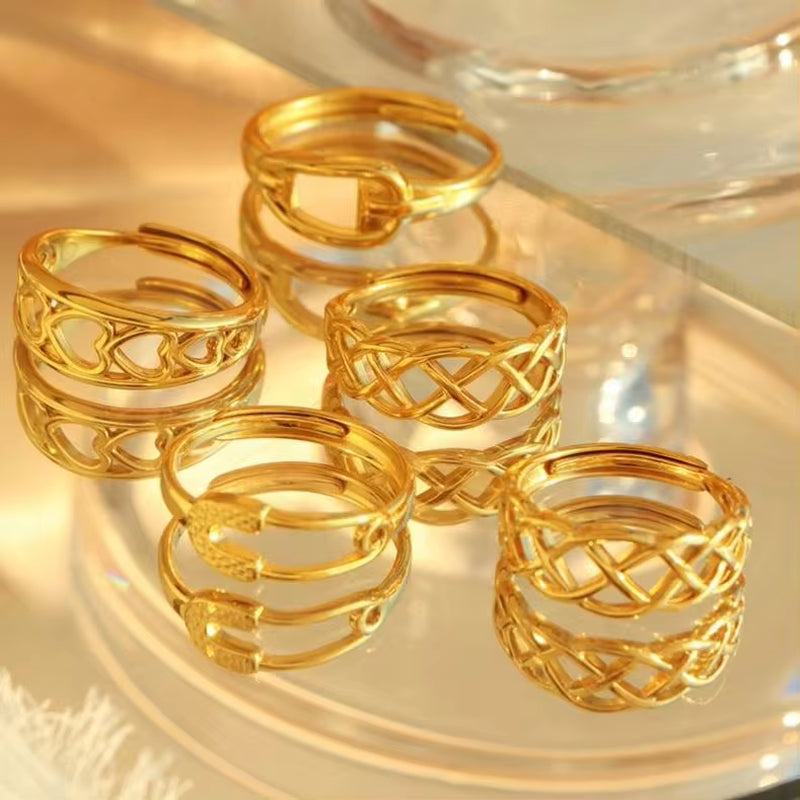 JEWELRY JZ06-11 Japan and South Korea Simple Stainless Steel 18K Gold Hollow Geometric Lines Open Ring for Women My Store