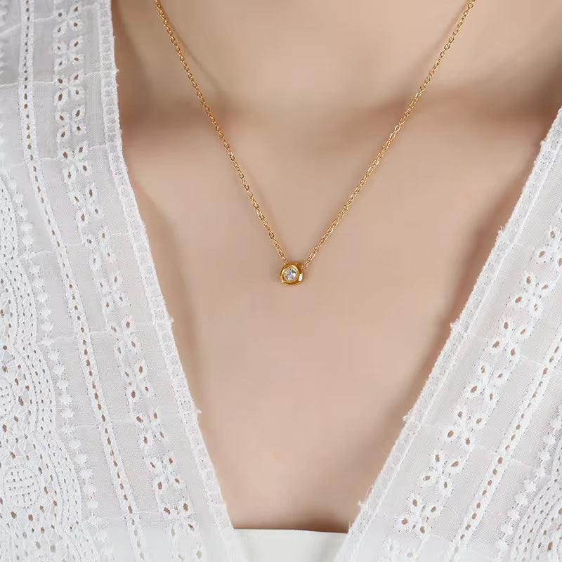 18K Gold Plated Stainless Steel Women Fashion Dainty Elegant Jewelry Geometric Meteorite Shape Cz Pendant Necklace My Store