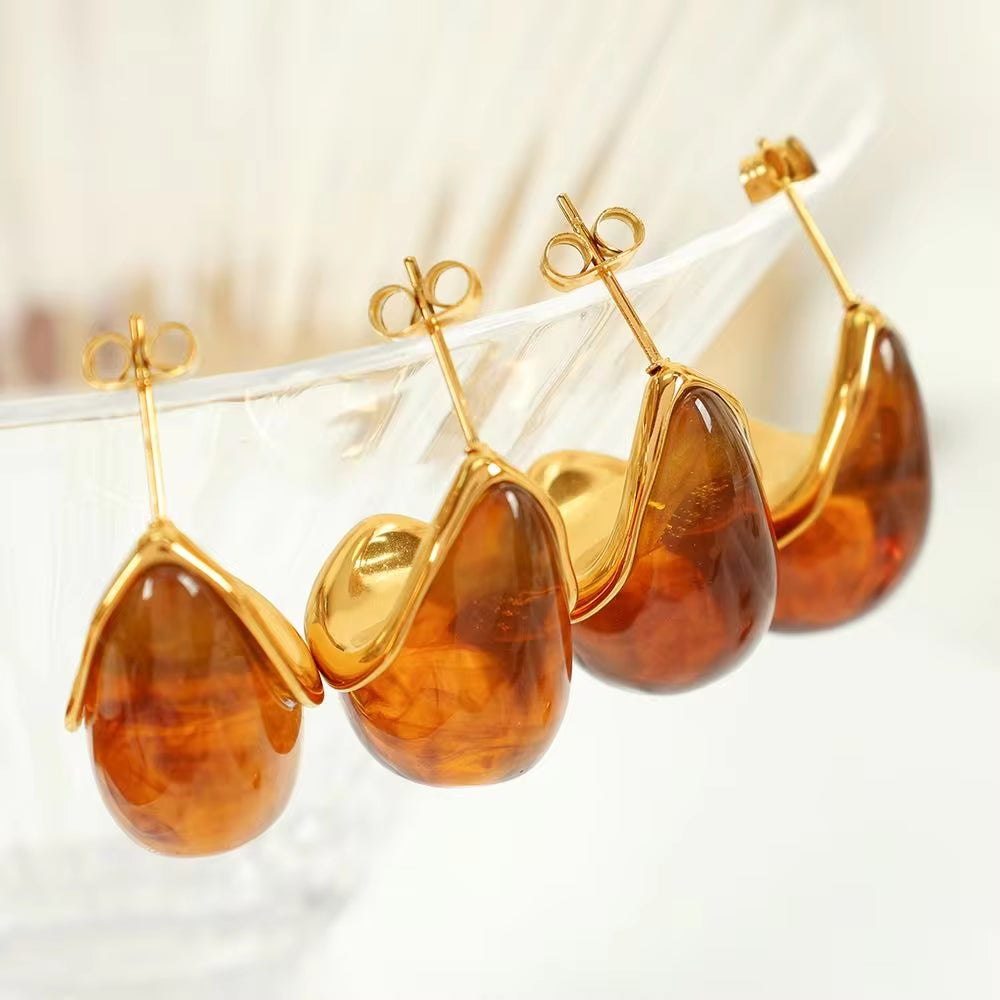 JEWELRY EH297 Pretty Design Vintage Resin Red Brown Dark Purple Colorless Drops 18K Gold Plated Earrings My Store