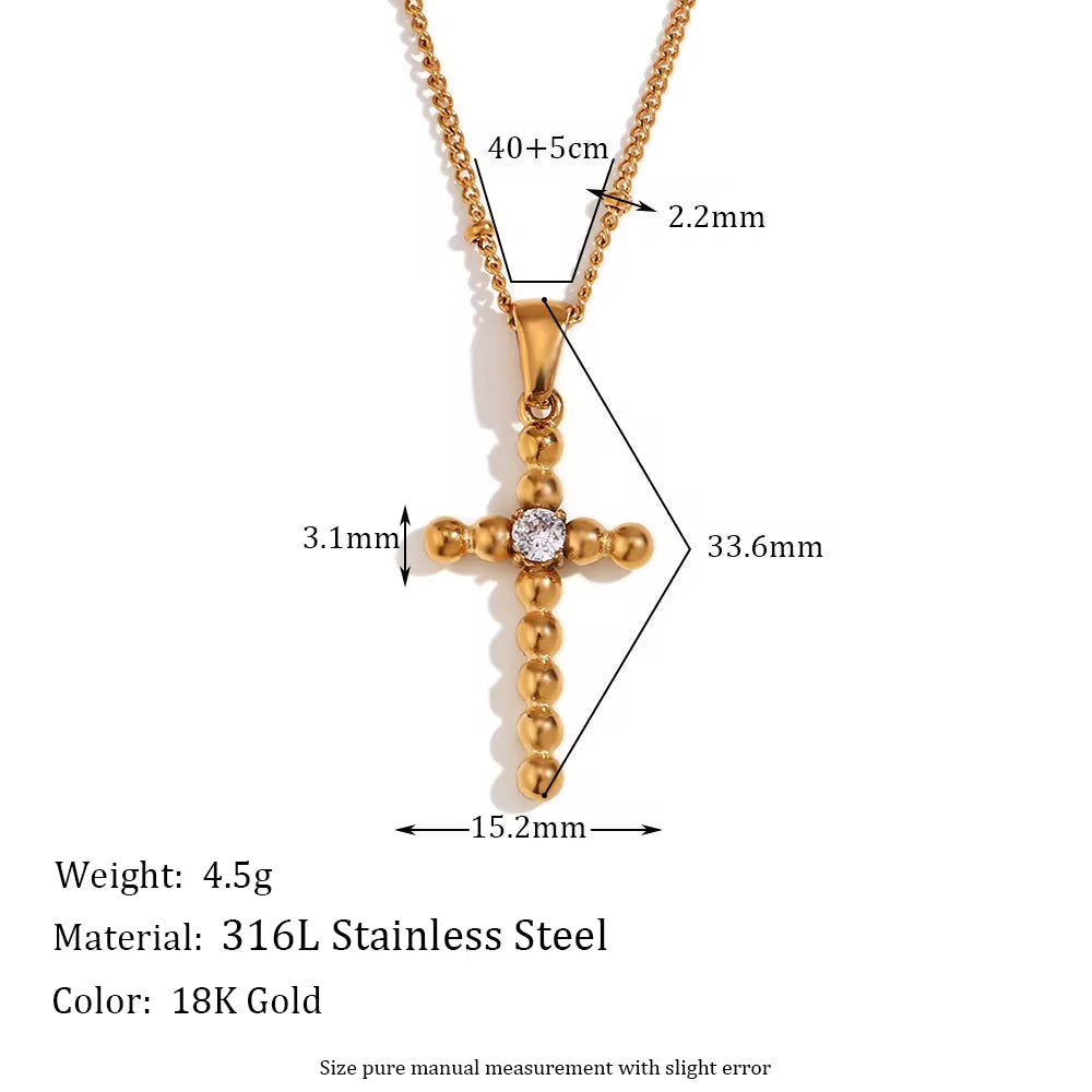 Dainty Zircon Cross Necklace Beaded Pendant Necklace Gold Plated Stainless Steel Christmas Gift for Women My Store