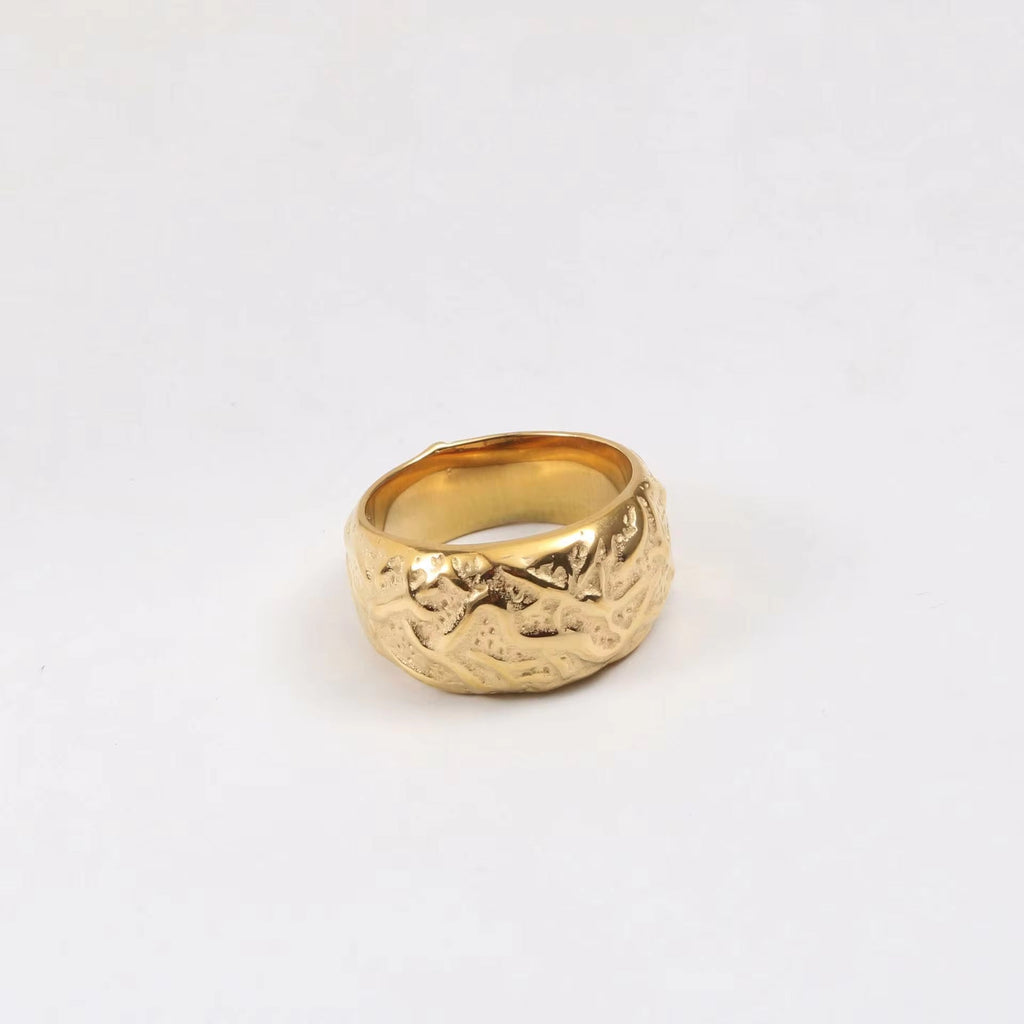 FANJIN Jewelry Wholesale 18K Gold Plated Band Meteor Crater Chunky Stainless Steel Rings for Women Statement Rings My Store
