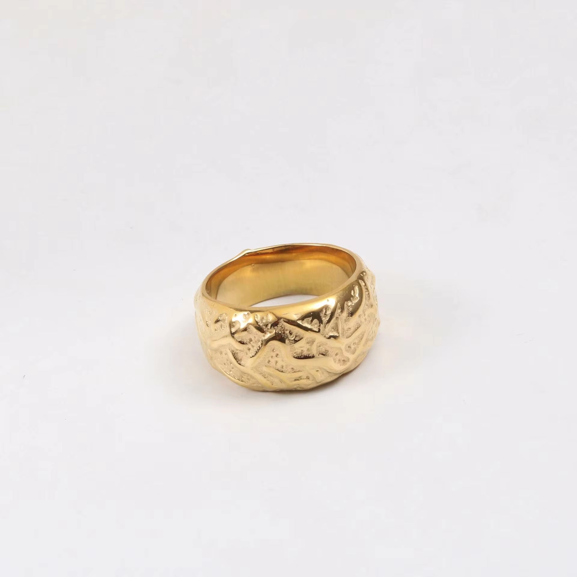 FANJIN Jewelry Wholesale 18K Gold Plated Band Meteor Crater Chunky Stainless Steel Rings for Women Statement Rings My Store