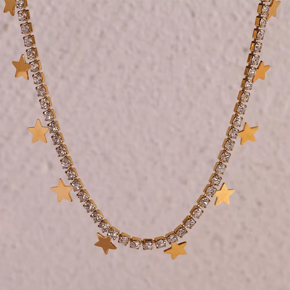 Shining Zircon Tennis Chain Necklace Gold Plated Star Charm Necklace Stainless Steel Jewelry My Store