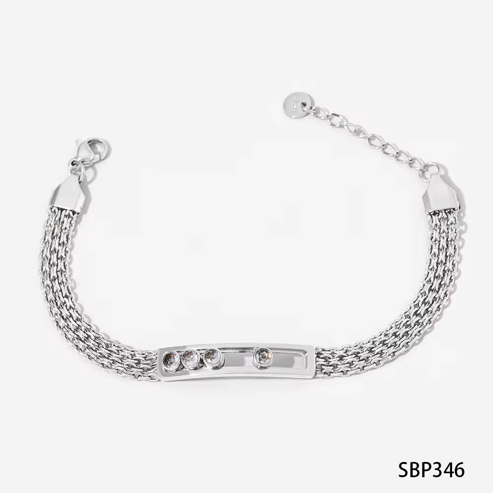 Vintage Waterproof Sliding Crystal Zircon Bracelet Tarnish Free Stainless Steel Fashion Jewelry Mesh Chain Bracelets Women My Store