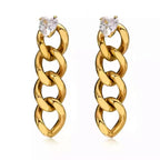 Hot Sale Ip Gold Plating Cubic Zircon Link Chain Pendant Earrings No Fade Stainless Steel Heart Shape Diamond Chain Earrings My Store