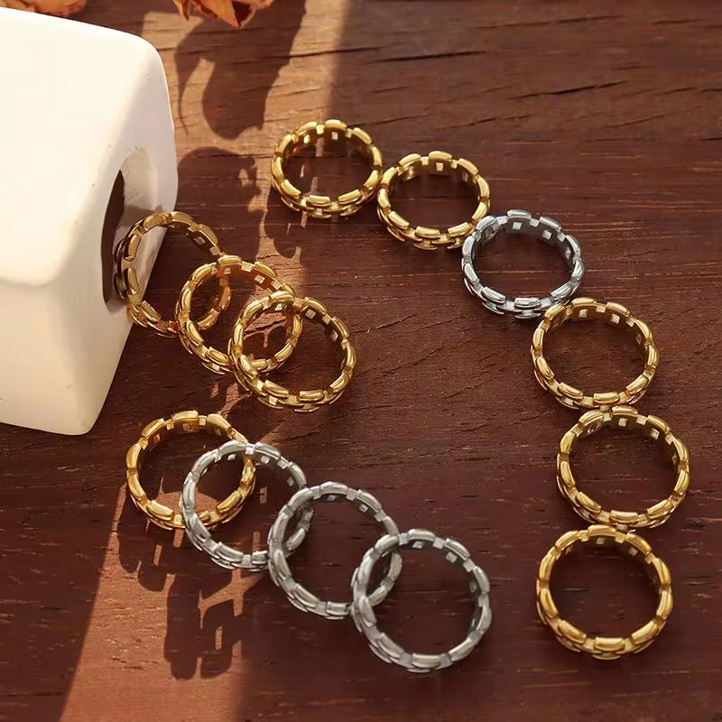 Fashion Simple Design 18K Real Gold Plating Stainless Steel Fashion Women Gold Rings My Store