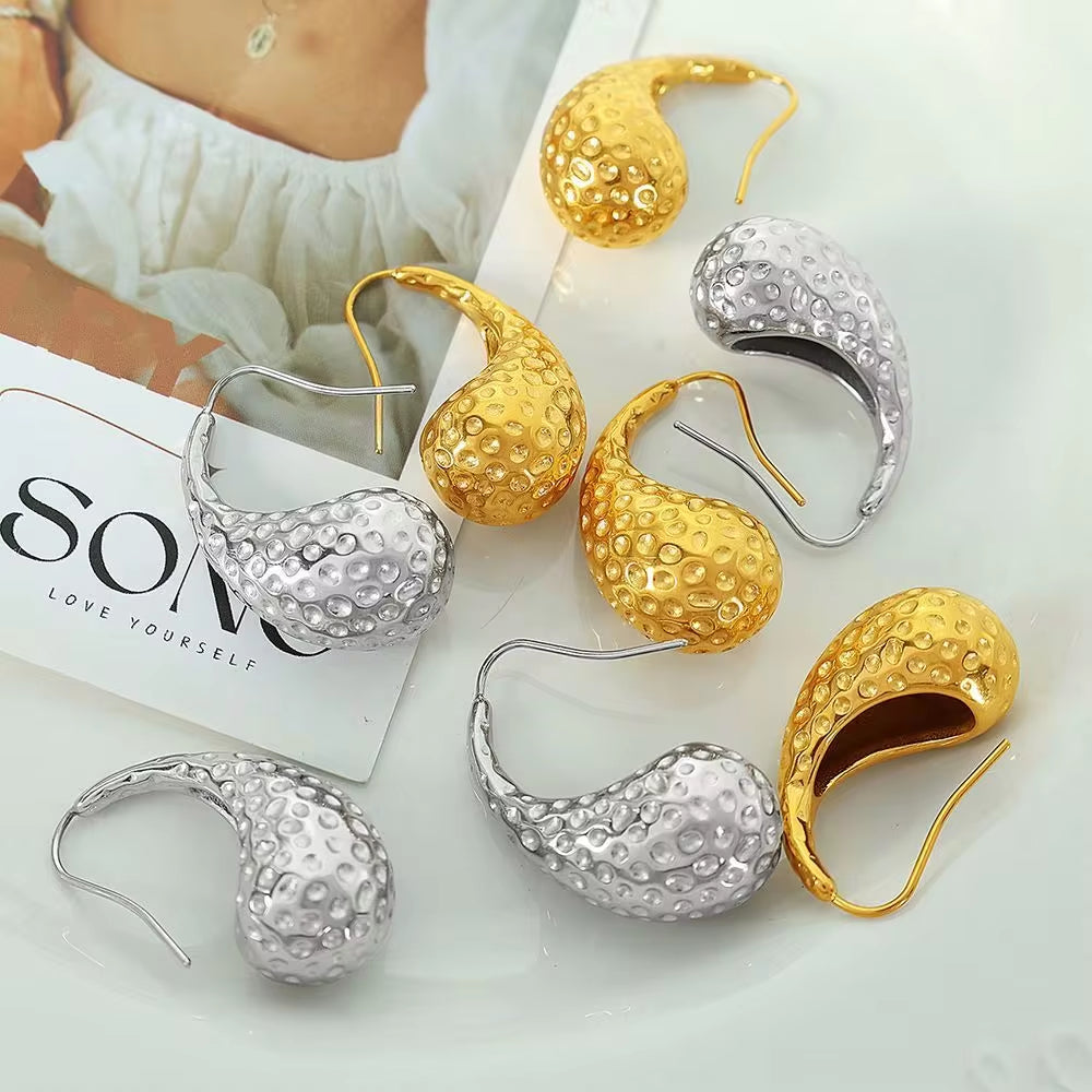 JEWELRY EH91 French 18K Gold Plated Teardrop Polka Dot Hollow Earrings Stainless Steel Fashion My Store