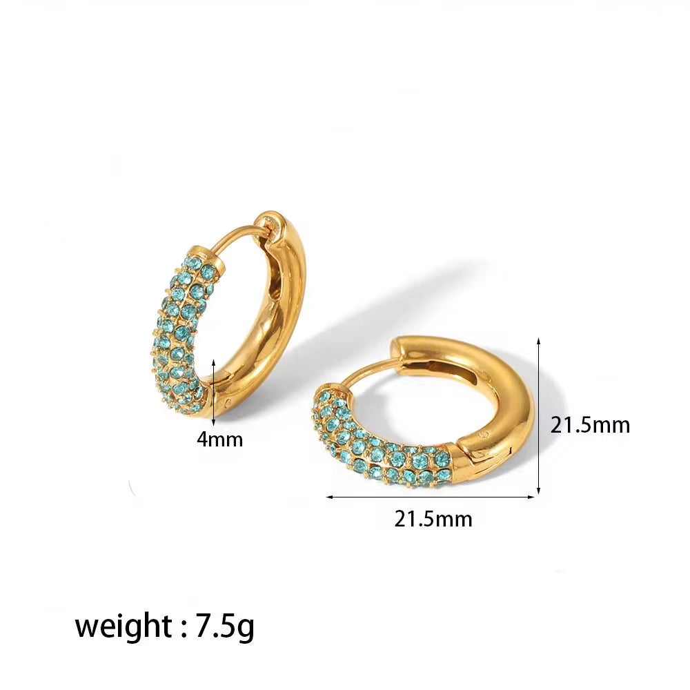 Non Tarnish 18K Gold Plated Simple Ins Micro Zirconia Pave Stainless Steel Huggie Earrings Trendy Jewelry FJE0139 My Store