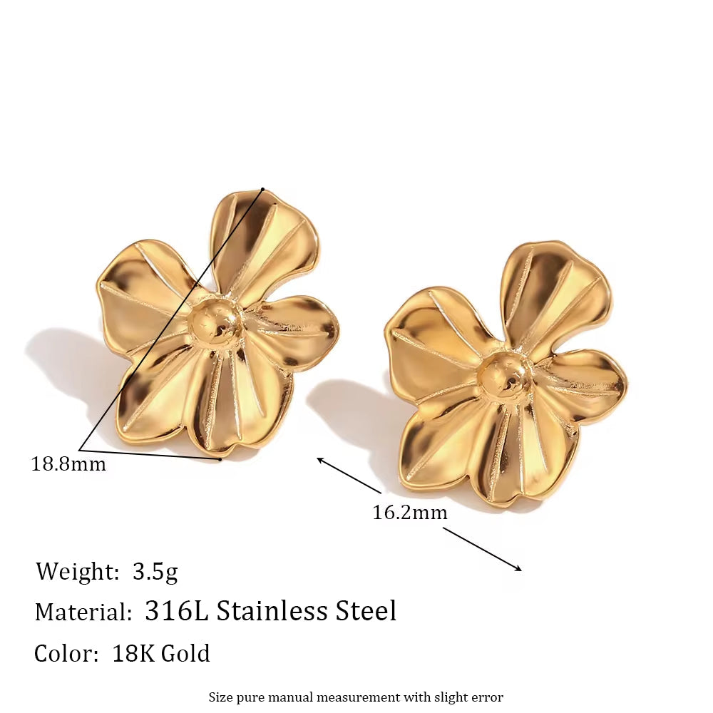 2024 New Arrivals Engraved Flower Earrings Gold Plated Gift for Girls Stainless Steel Stud Earrings My Store