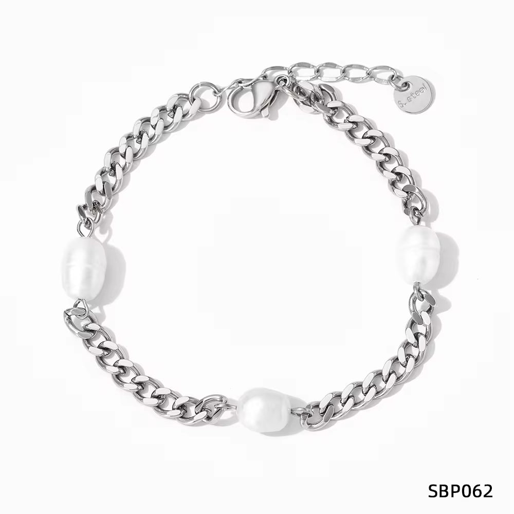 Vintage Pearl Charm Cuban Link Chain Bracelet 18K Gold Plated Stainless Steel Chain Bracelet My Store