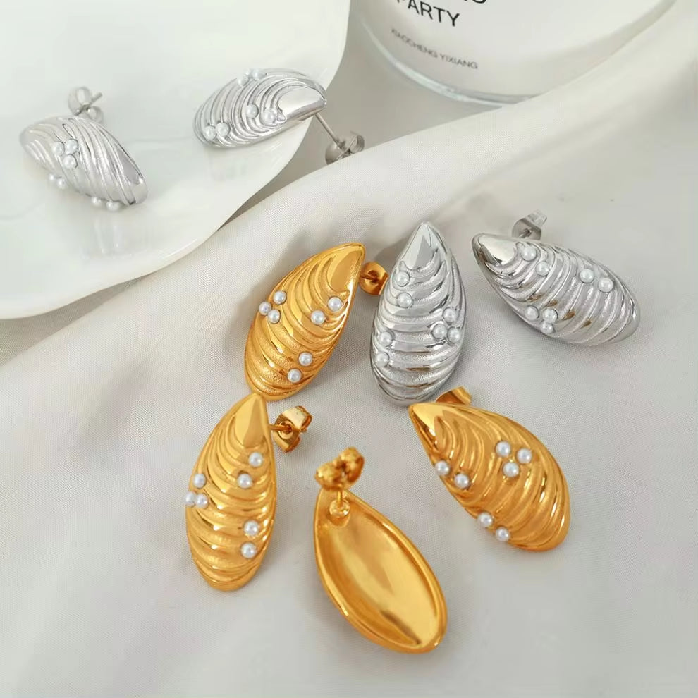JEWELRY EH203 New Stainless Steel Shell Gum Bead Earrings 18K Gold Plated Fashion Earrings Jewelleryk Earrings Studs My Store