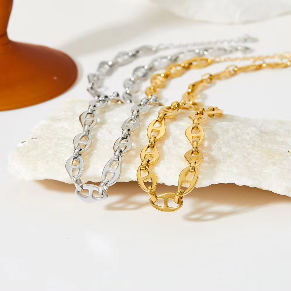 Ins Fashion Gold Plated Stainless Steel Pig Nose Designer Necklace Bracelet Jewelry Set for Women My Store