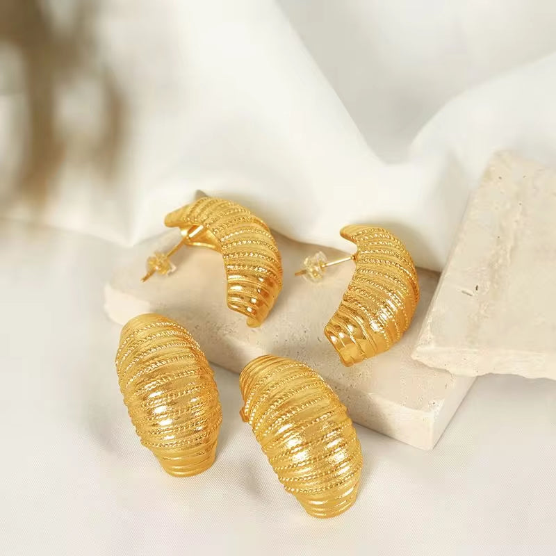 JEWELRY EH194 Best Selling Multi-Layer Pleated Openwork Striped Textured Stainless Steel Earrings Jewellery My Store