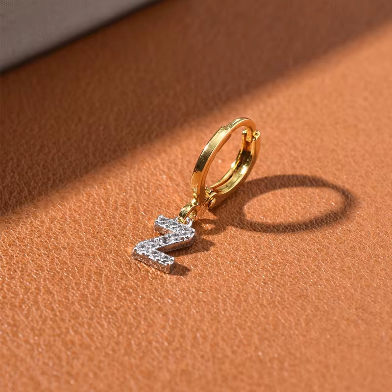 26 English Letters Diamond Earring Personalized Initial Earrings for Girls Brass Plated 18K Real Gold round Ear Clip Jewelry My Store