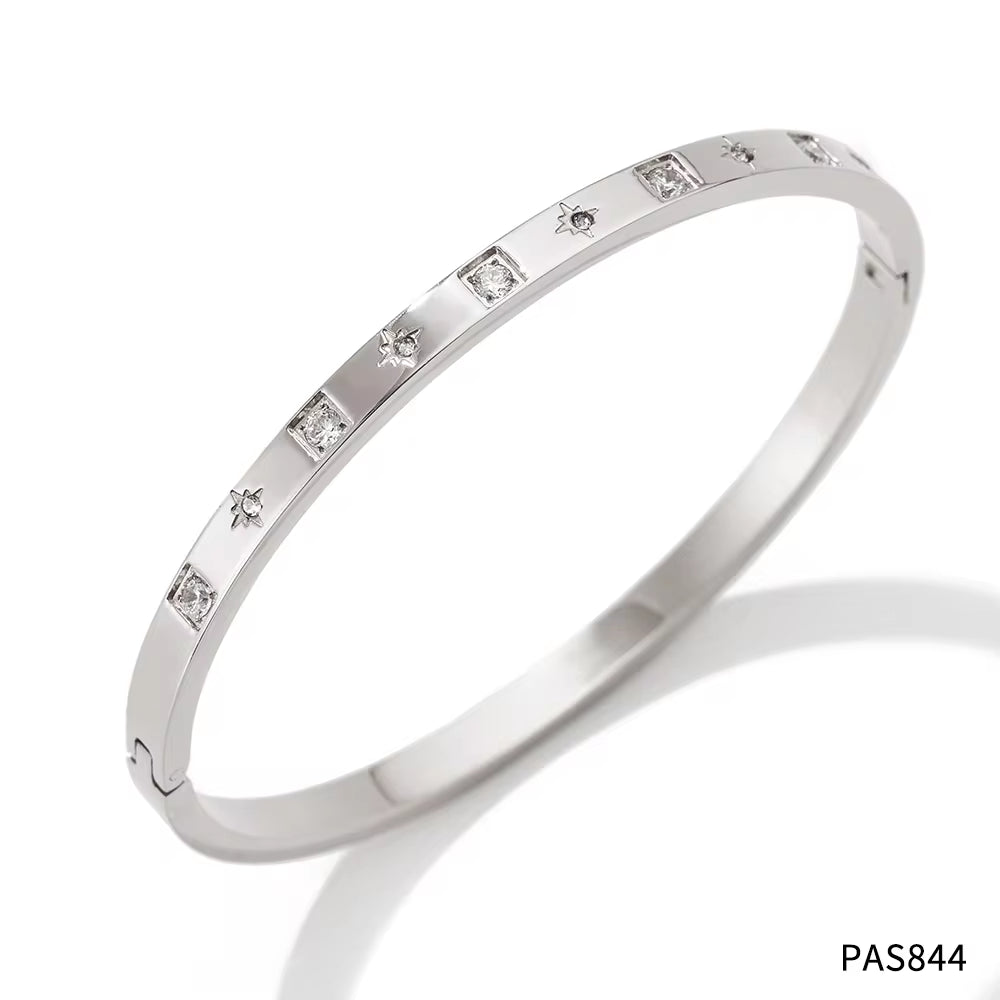 Luxury Gold Plated Oval Zircon Cuff Bracelets Stainless Steel Pave Zircon Bangle My Store