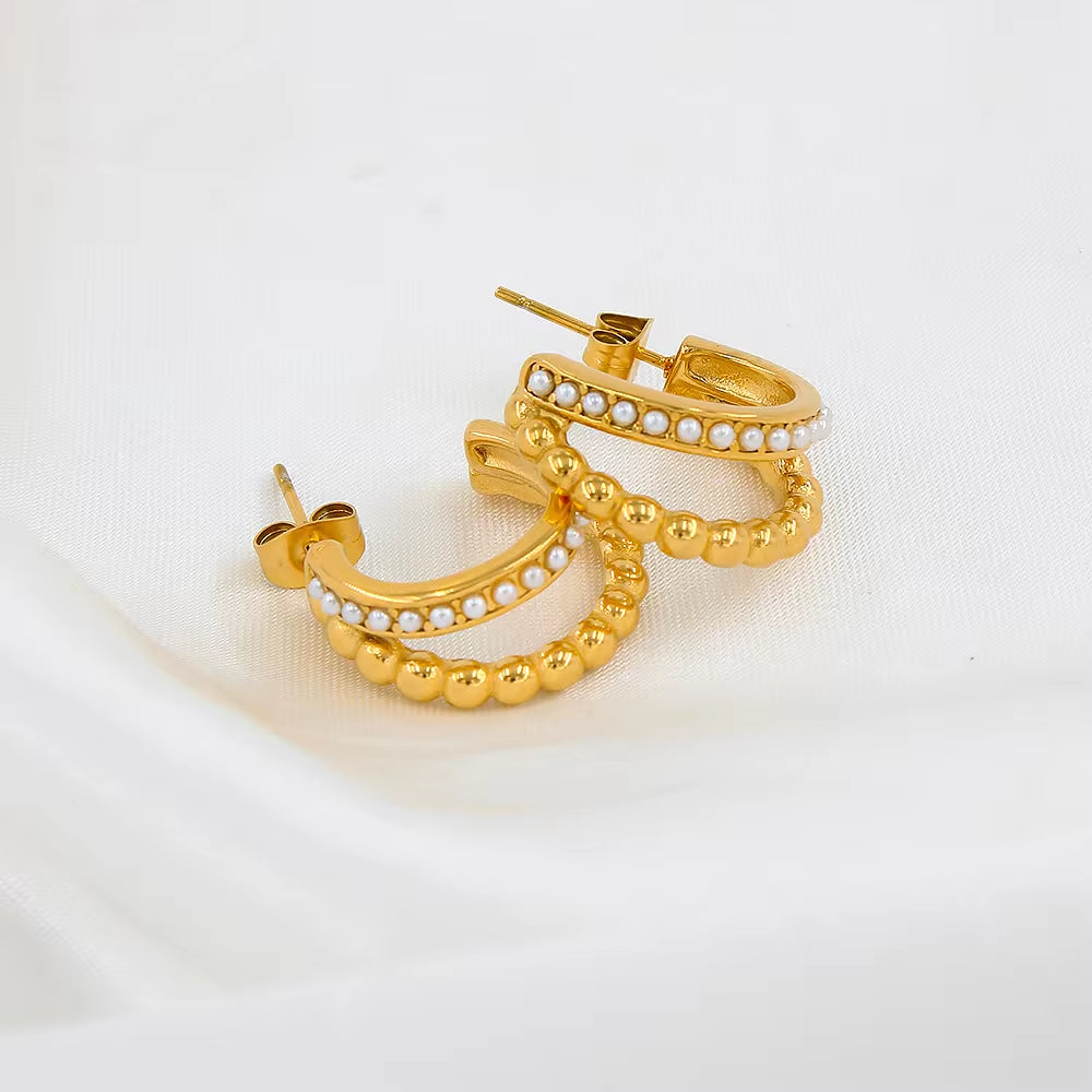 Classic Imitation Pearl Stainless Steel C-Shaped Earrings Chic Fashion PVD 18K Gold Plated Hoop Earrings Women'S Gift My Store