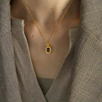 JEWELRY XL22 French Midnight Black Tea Collarbone Chain Black Zirconia Oval Engraved Stainless Steel Necklace My Store