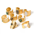 Smooth Gold Plated Full Zirconia Open Ring Stainless Steel Tiger Eye Turquoise Stone Stacking Rings Jewelry Girls My Store