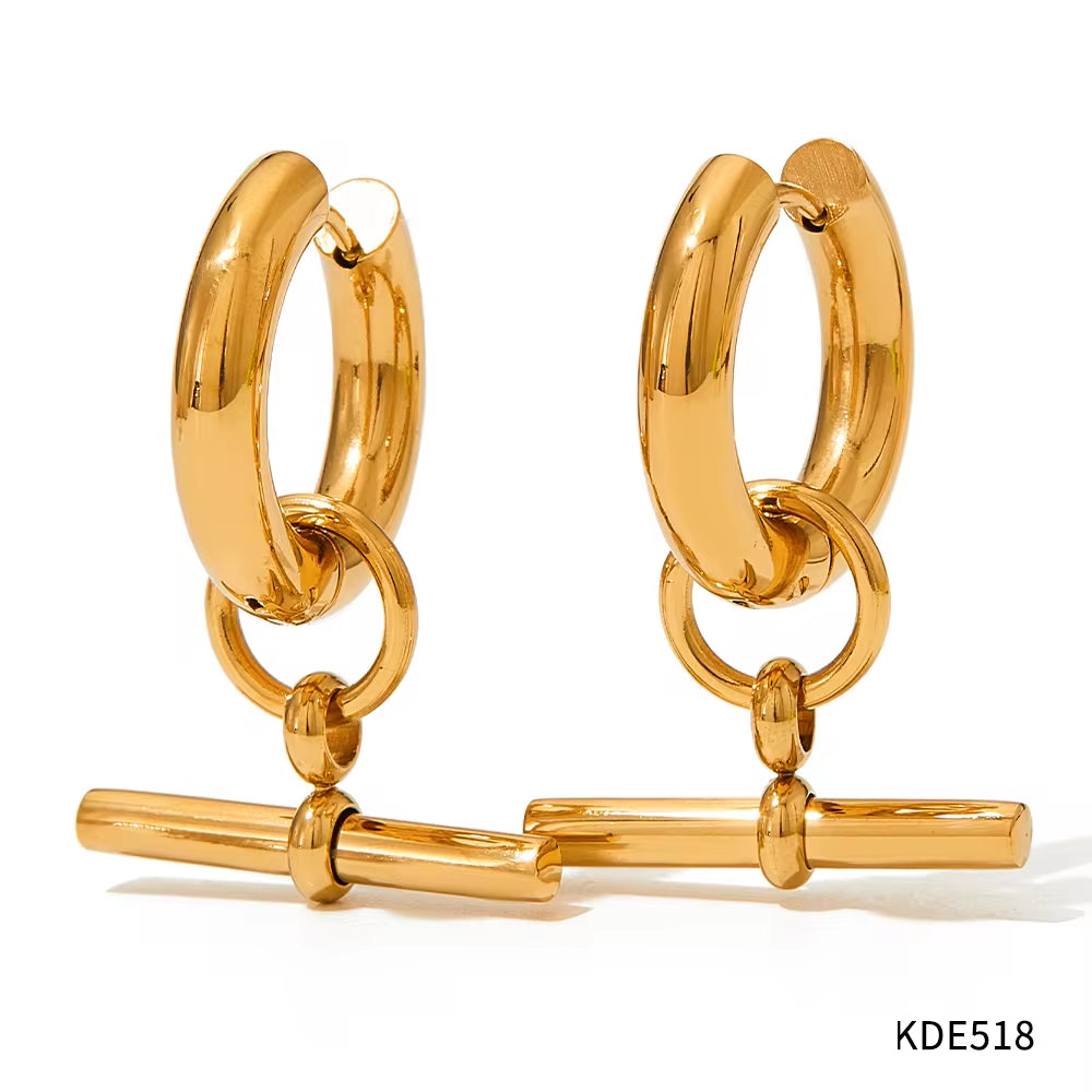 Fashion 18K Gold-Plated Stainless Steel T-Bar Pendant Earrings Women'S Fashion Earing Accessories Jewelry Making My Store