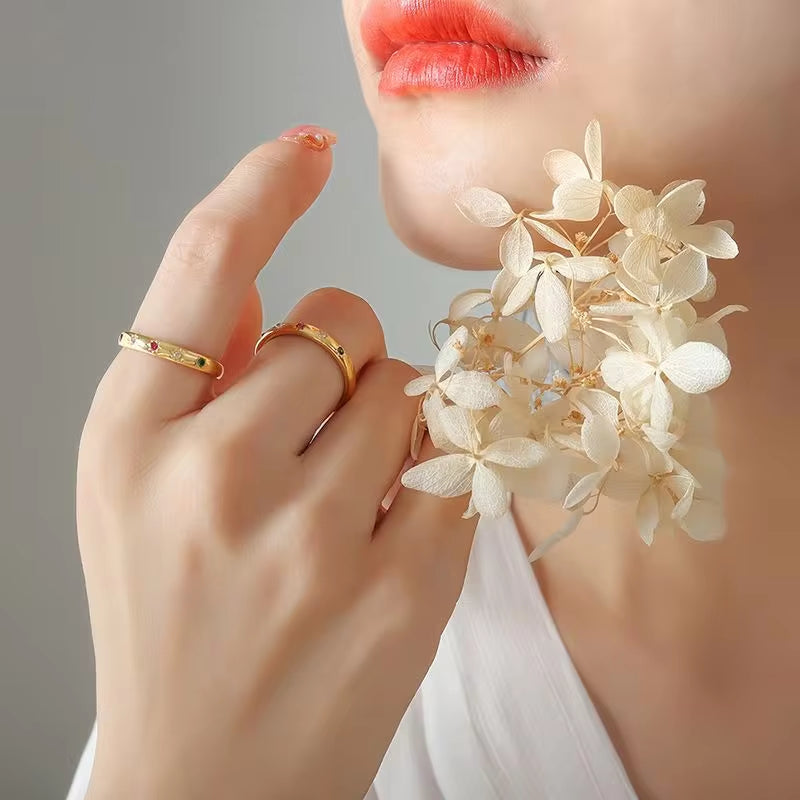 Custom Hip Hop Fashion Jewelry Red Cubic Zircon Rings Gold Silver Plated 316L Stainless Steel for Women Bague CLASSIC My Store