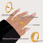 Punk Simple Oval round Rings Chic 18K Gold Plated Adjustable Opening Cuff Geometric Stainless Steel Ring for Women Men Unisex My Store